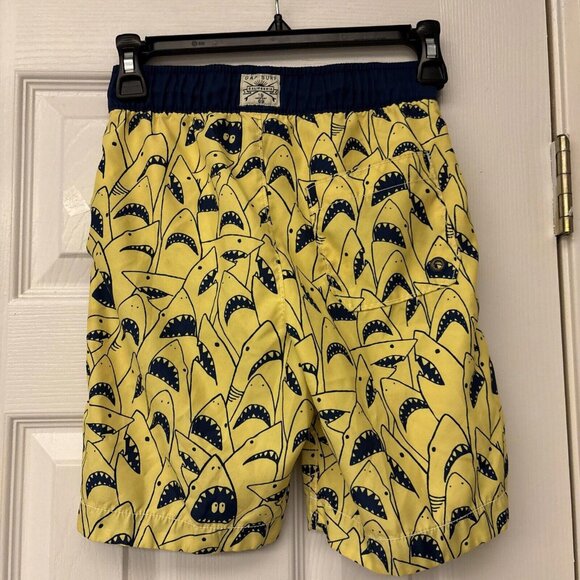 Gap Boys Board Shorts Yellow Blue Sharks Pockets Drawstring Swim Trunks S - Picture 4 of 8
